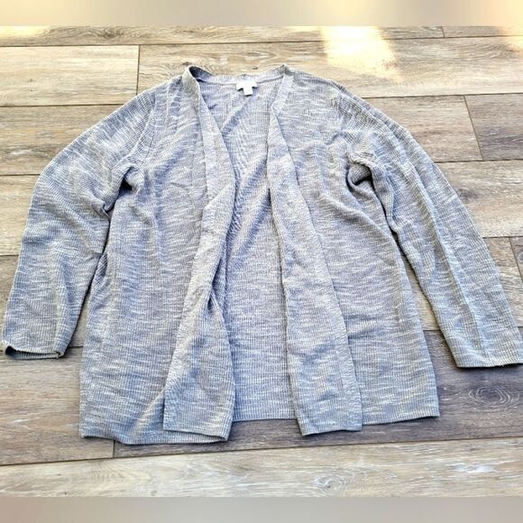 J. Jill heathered gray open cardigan vertical ribbed med petite - Picture 1 of 8